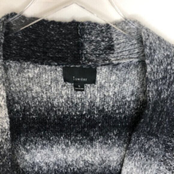 Lumiere Women's Grey Black Stripe Open Cardigan Sweater Size Small - Picture 2 of 6